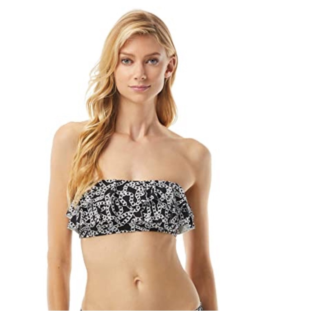 MICHAEL Michael Kors signature print ruffled bandeau bikini top